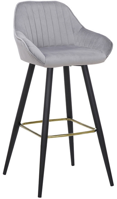 Velluto Velvet Bar Stool Grey with Gold Footrest