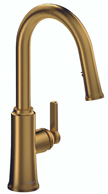 Riobel Trattoria Mixer with Pull Down Spray Round Spout Brushed Gold Kitchen Tap
