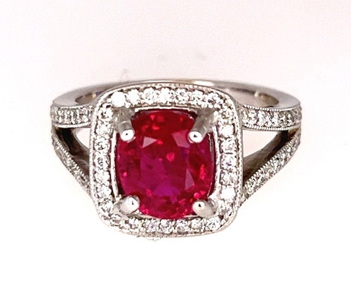 14K Bermese Ruby Diamond Halo Ring