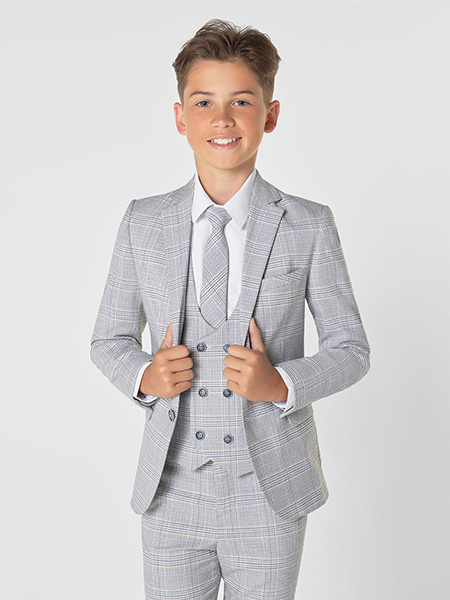 Shop Earl grey check boys suit at Roco