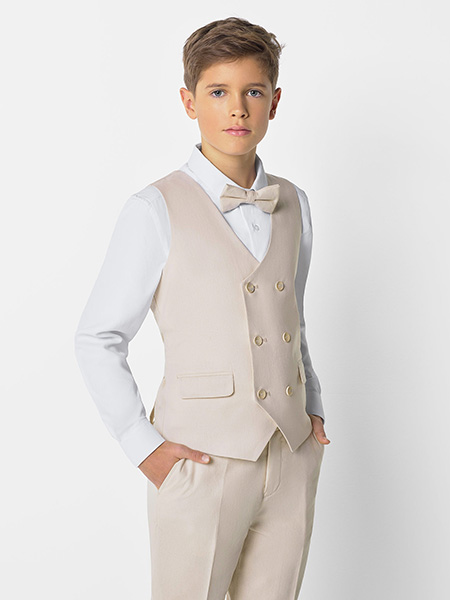 Shop Harvey beige boys waistcoat suit at Roco