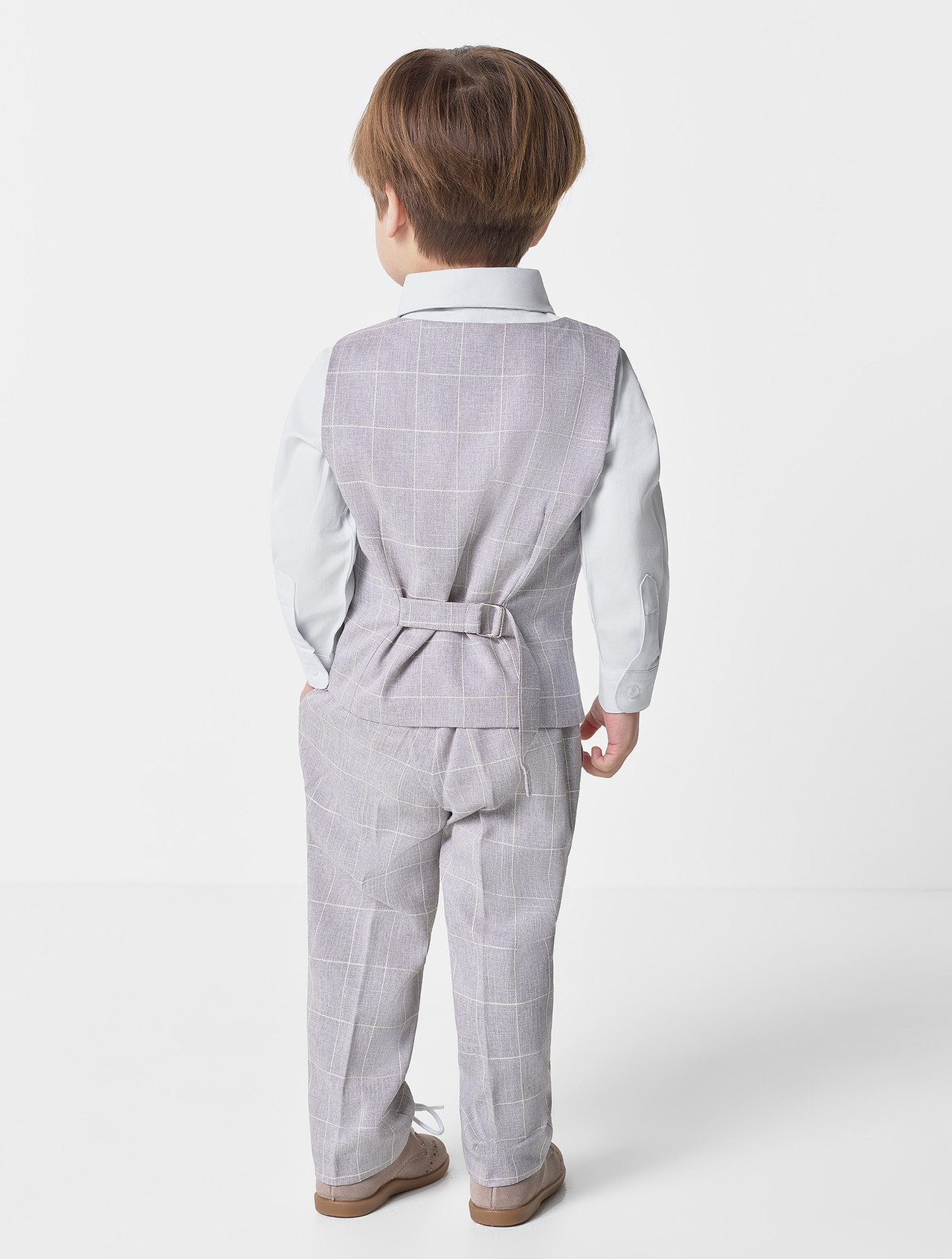Boys double breasted light grey waistcoat & trouser suit set Boys