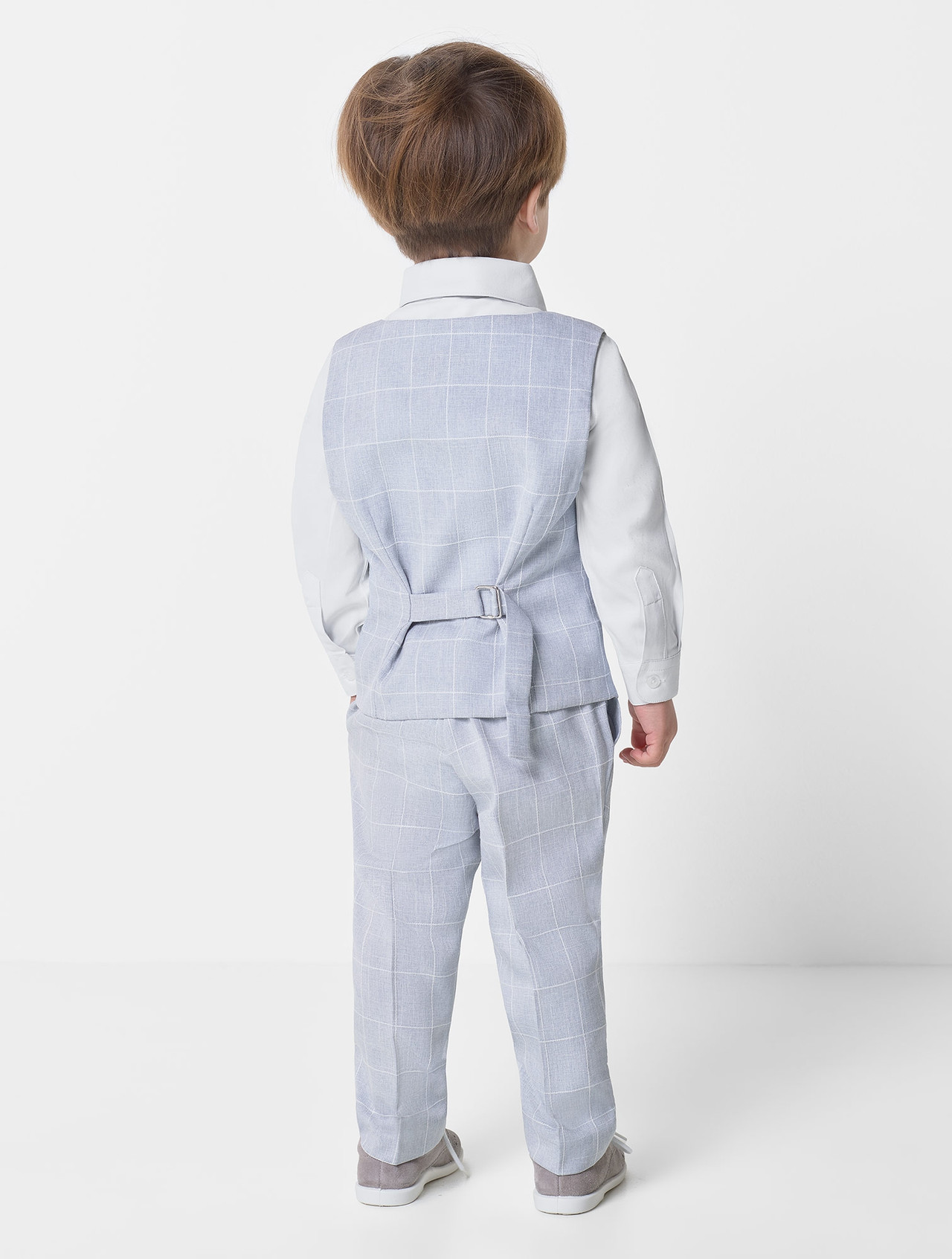 Boys double breasted light blue waistcoat & trouser suit set Boys