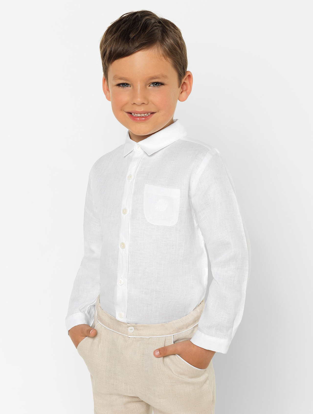 Boys white & beige outfit | Kids 2 piece occasion suit | Patachou | Piers