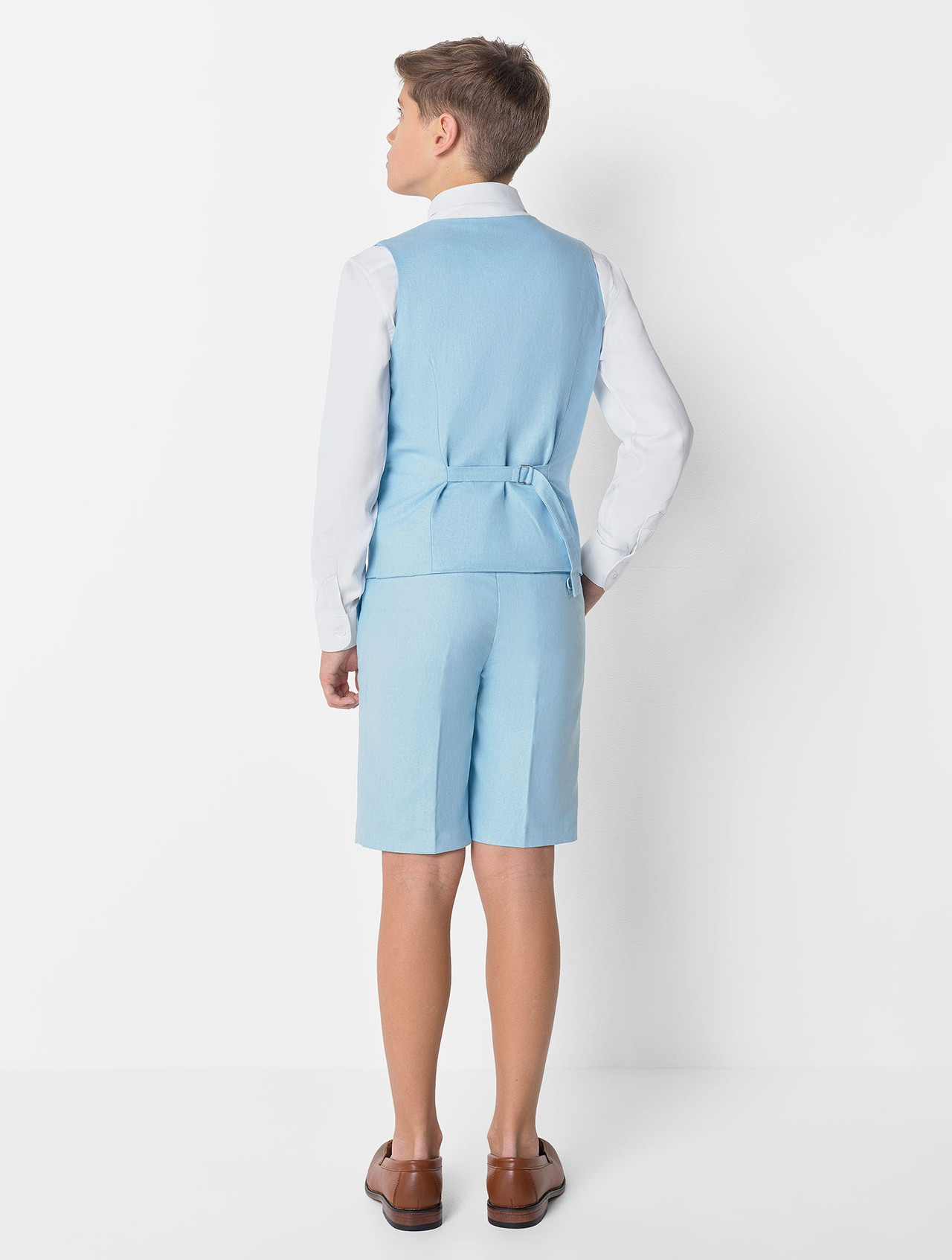 Boys double breasted blue waistcoat & shorts suit set Boys blue page