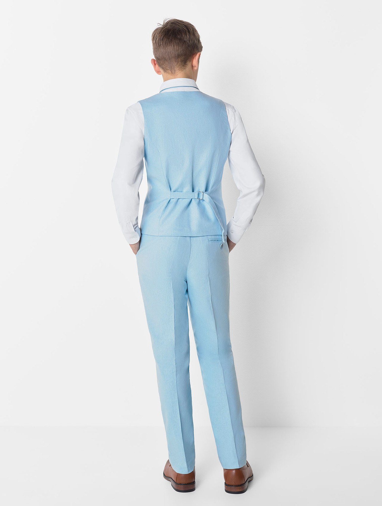 Boys double breasted light blue waistcoat & trouser suit set Boys