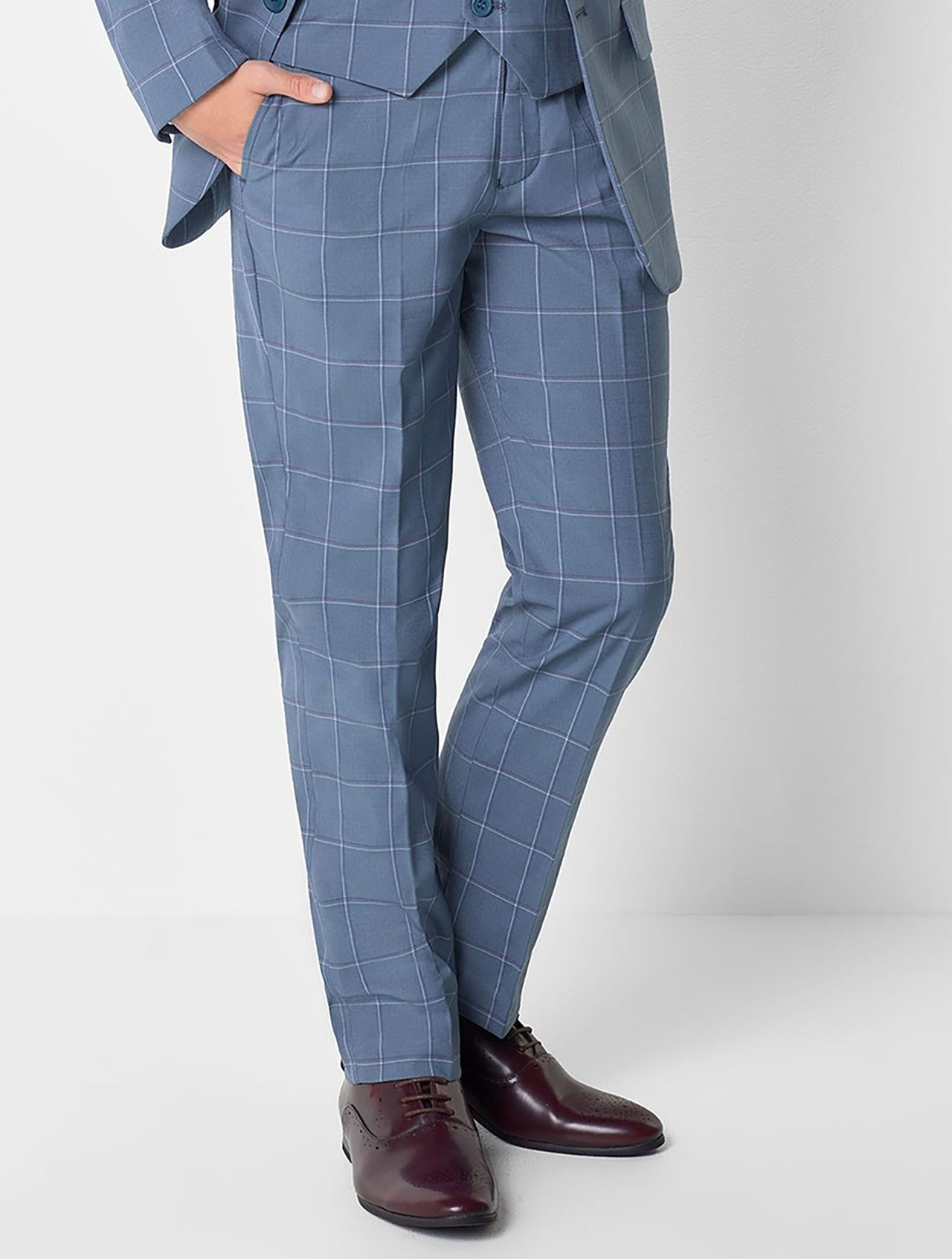 Boys blue check suit trousers Boys blue page boy trousers Vincent