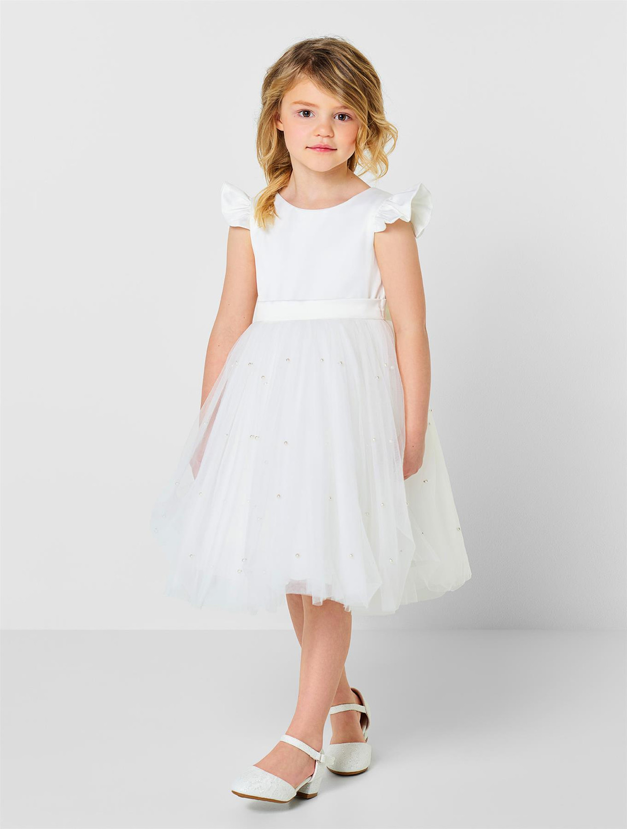 Girls white pearl dress - Rhea