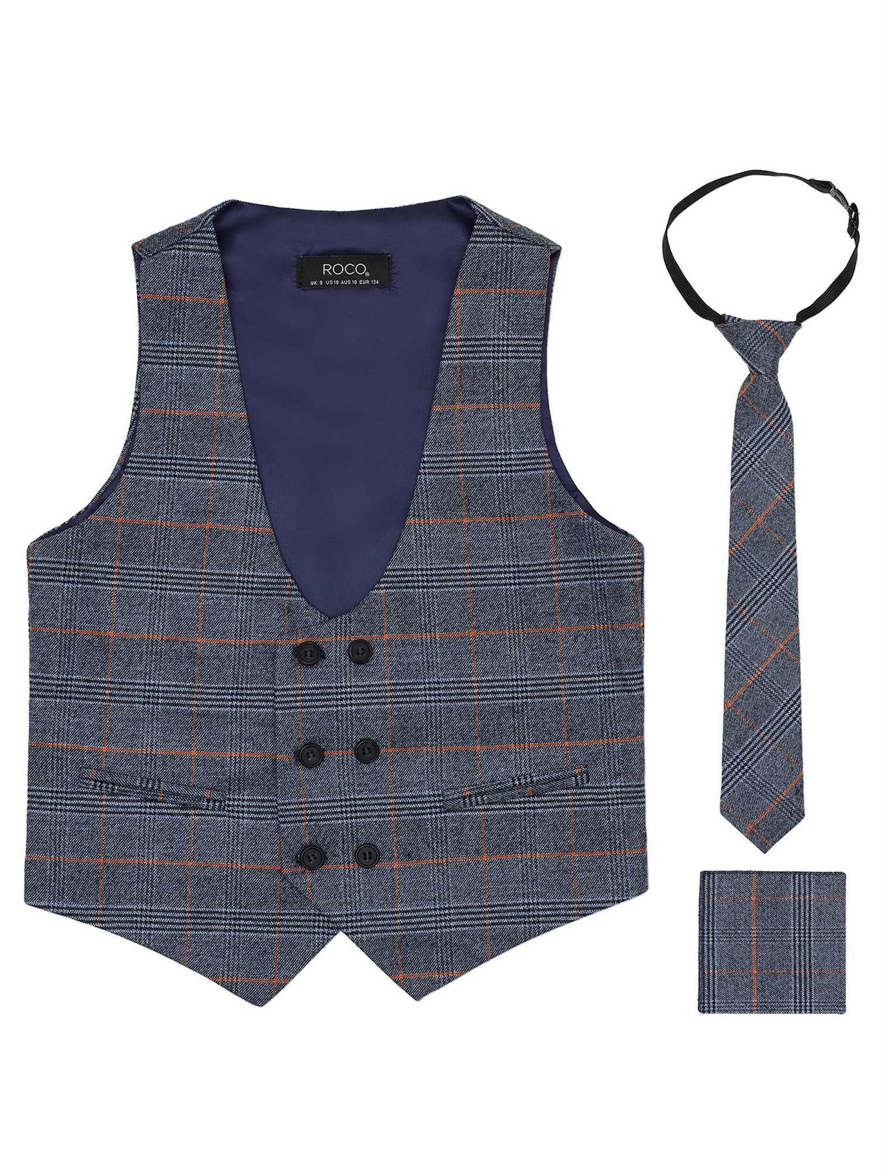 Boys blue checked waistcoat - Cillian