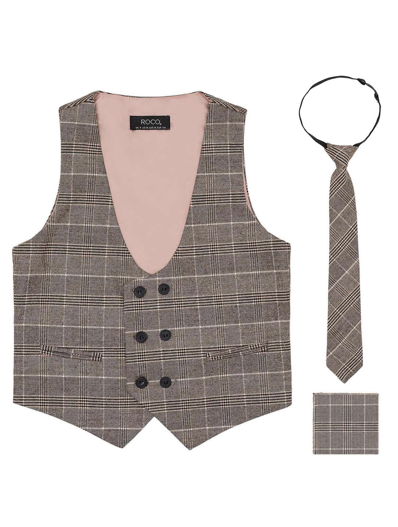 Boys brown checked waistcoat - Cillian