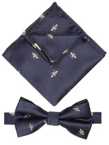 Boys navy banded bow tie and hanky set - Bug