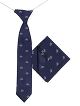 Boys navy elasticated tie and hanky set - Bike