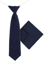 Boys navy elasticated tie and hanky set - Cotton