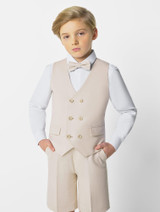 Boys double breasted beige waistcoat & shorts suit set | Boys beige ...