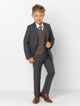 Boys Grey Suit with Tweed Waistcoat Communion Set