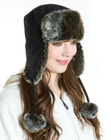 Ladies Trapper Hat | Navy Print Hat 