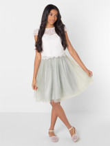 Girls two piece white and sage dress