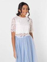 Junior bridesmaids white and blue dress