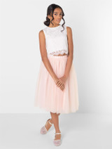 Girls white and blush pink two piece dress