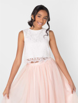 Girls white top and pink skirt set