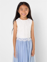 Girls two-piece white & dusky blue maxi dress