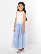 Girls two-piece white & dusky blue maxi dress