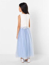 Girls two-piece white & dusky blue maxi dress