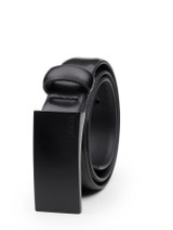 Boys black leather plate buckle belt