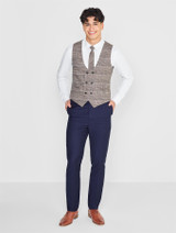 Boys brown / navy waistcoat & trouser suit - Cillian