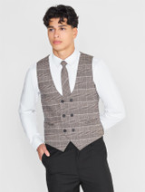 Boys brown and black checked waistcoat suit