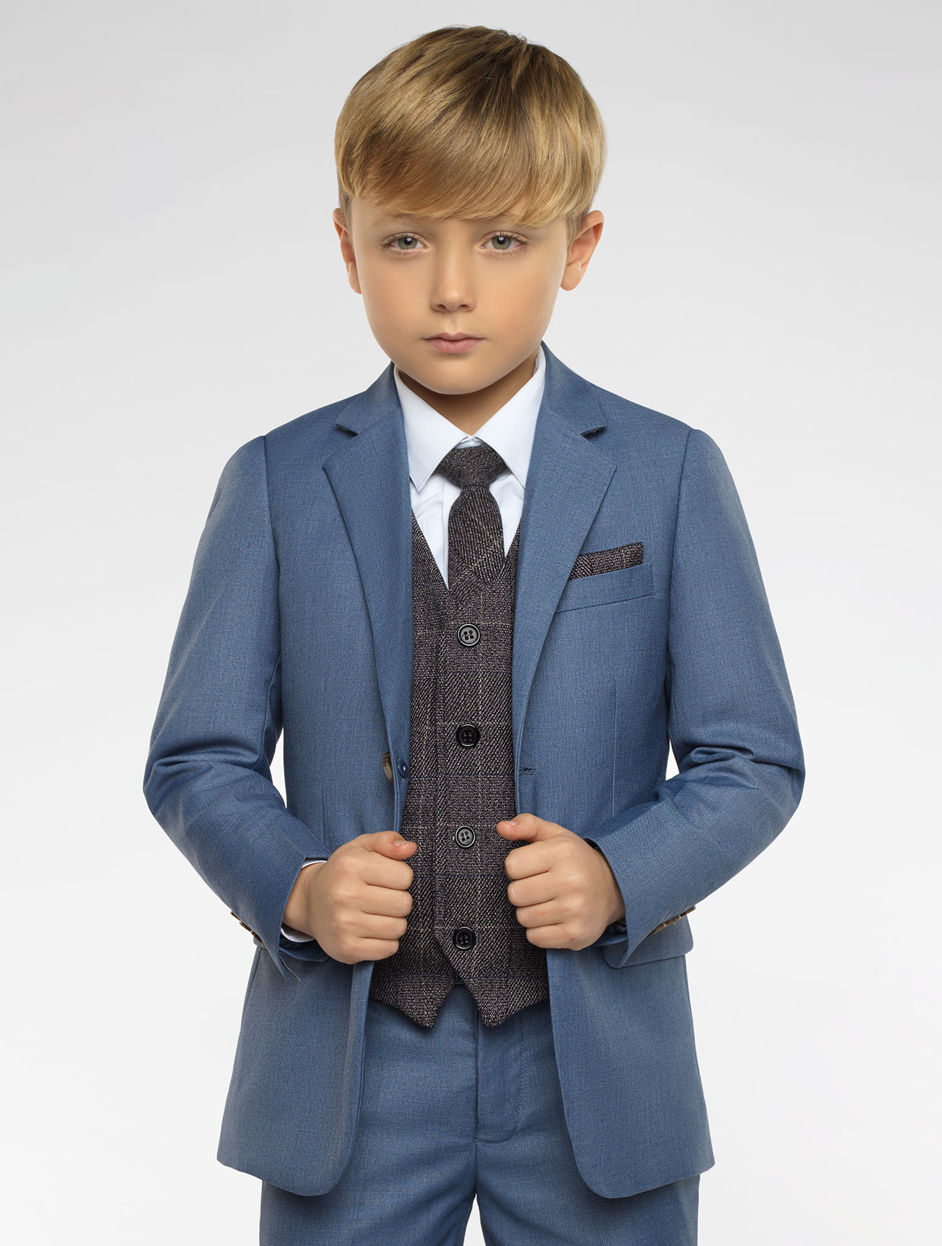 Boys chambray suit | Boys blue & grey suit | Sampson