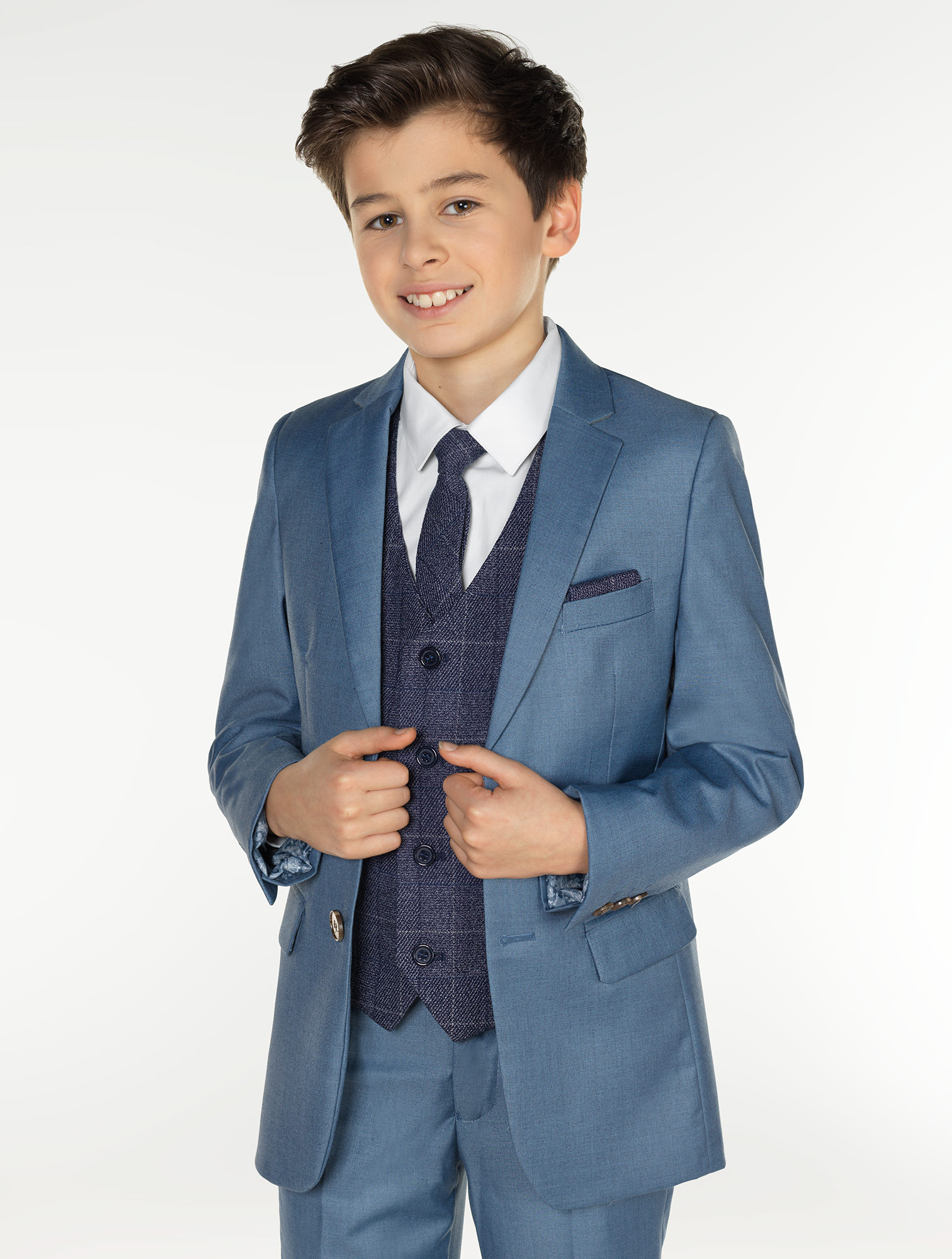Boys chambray & navy suit Boys blue page boy suits Sampson