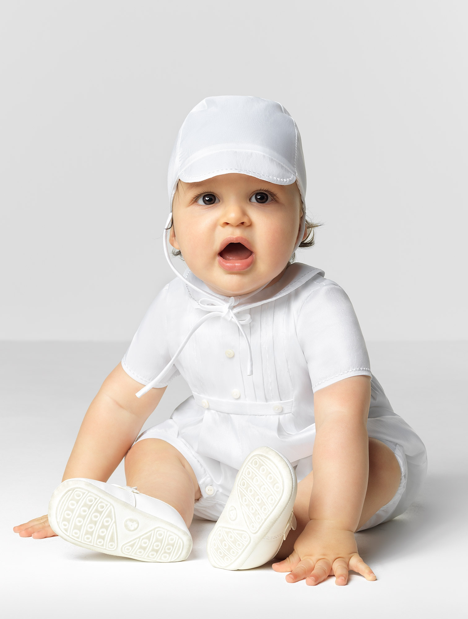 Baby boys white romper Boys christening outfits