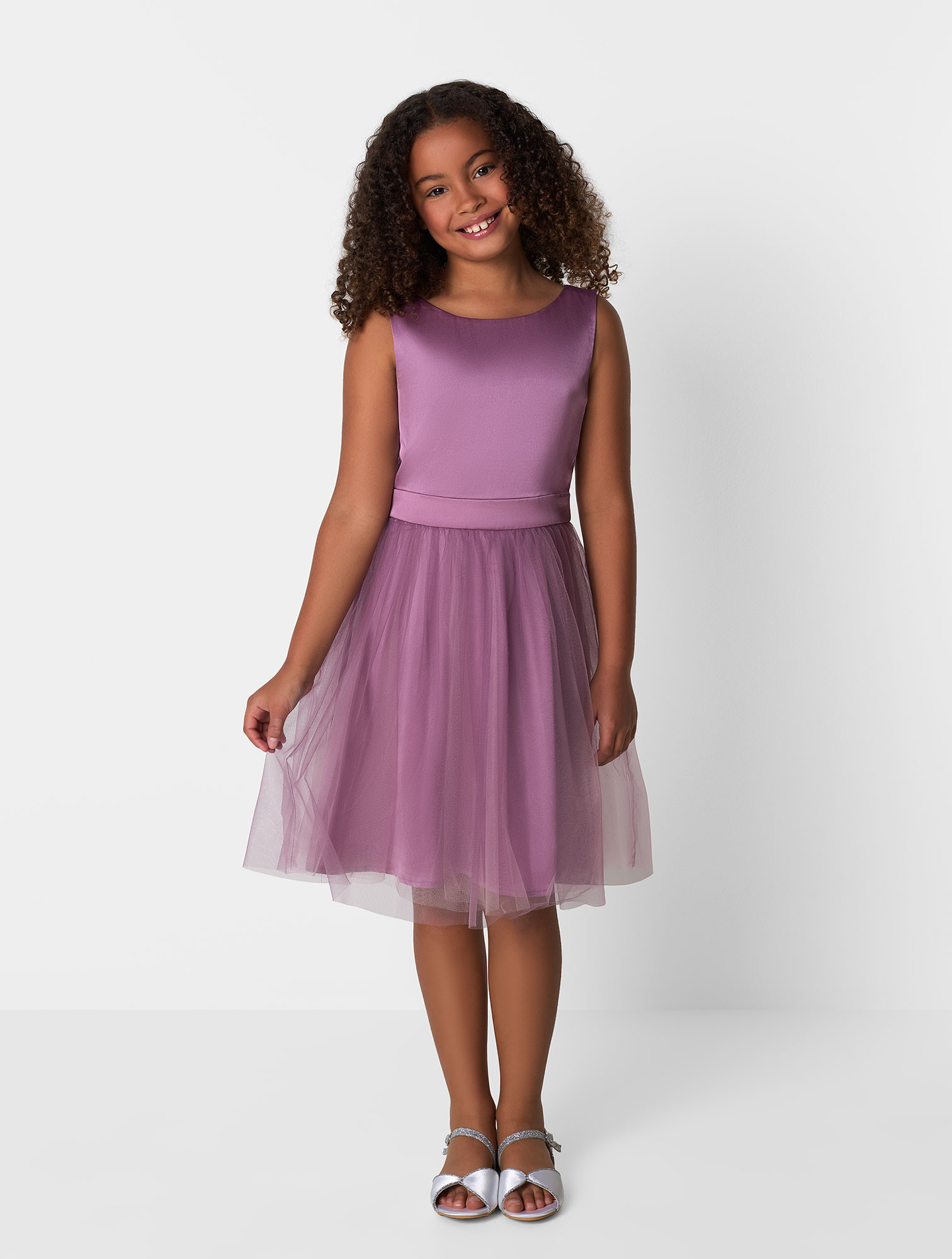 Lilac Lycra High Low Dress for Girls