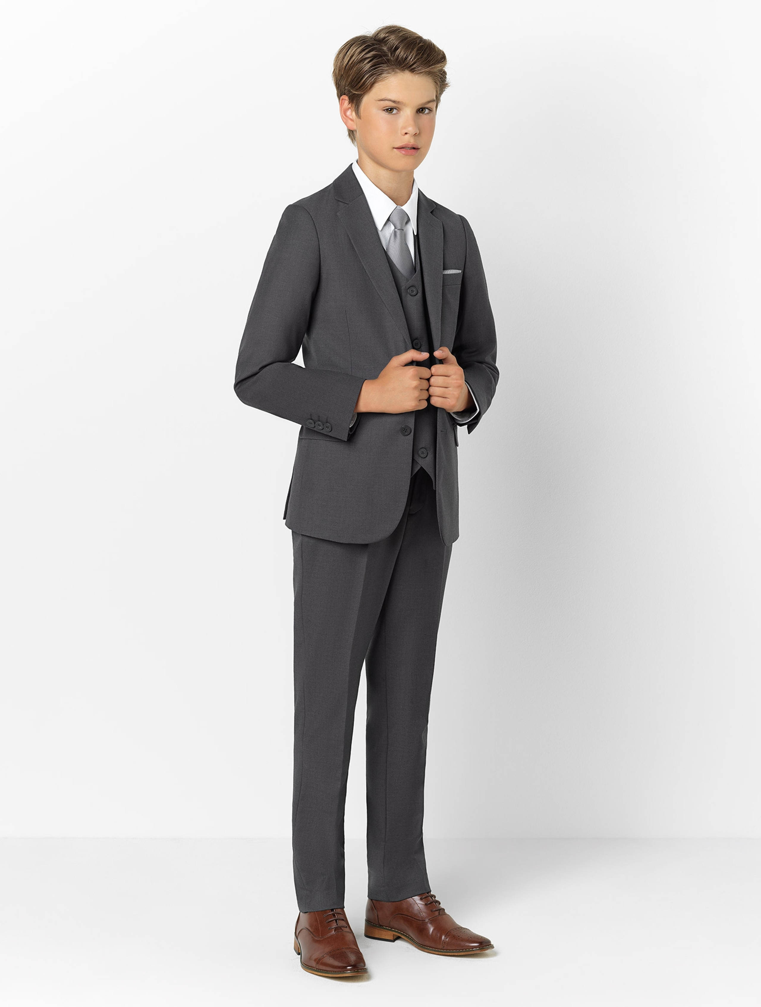 Boys charcoal page boy suit | Boys charcoal wedding outfit | Boys holy ...