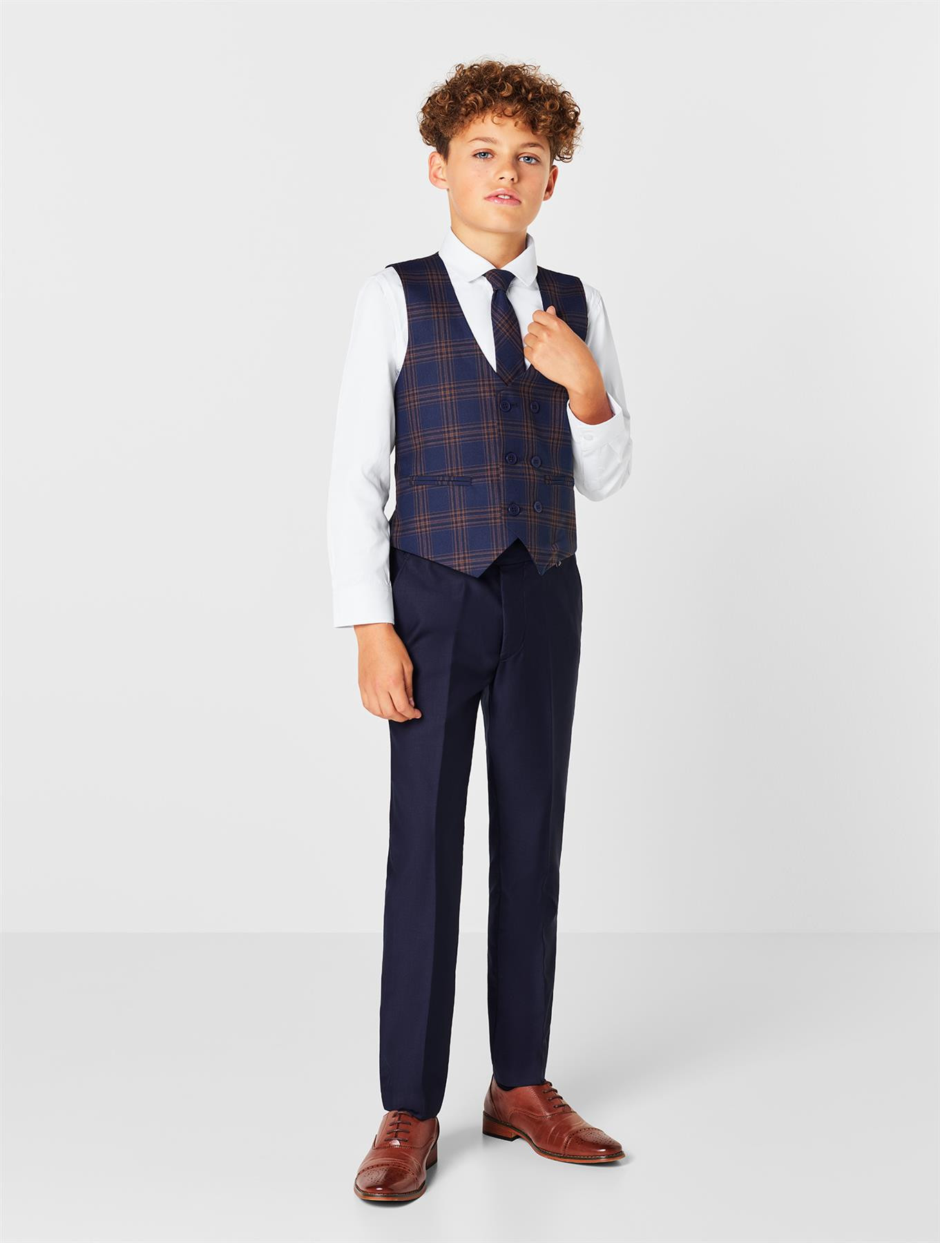 Boys navy & navy checked suit Navy page boy suit Roco Jonah