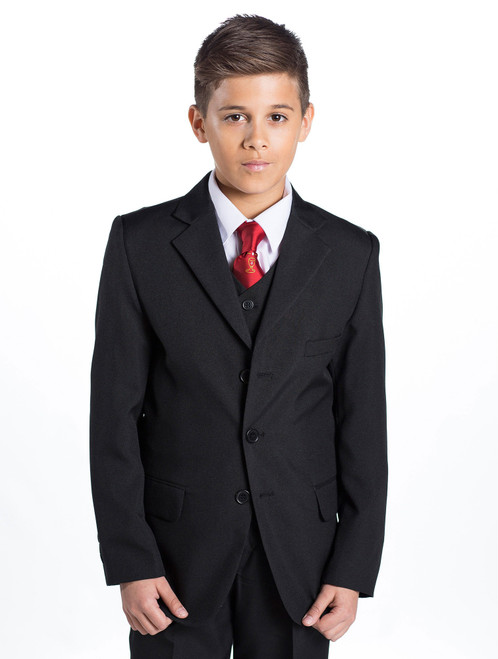 Boys black communion suit with chalice tie