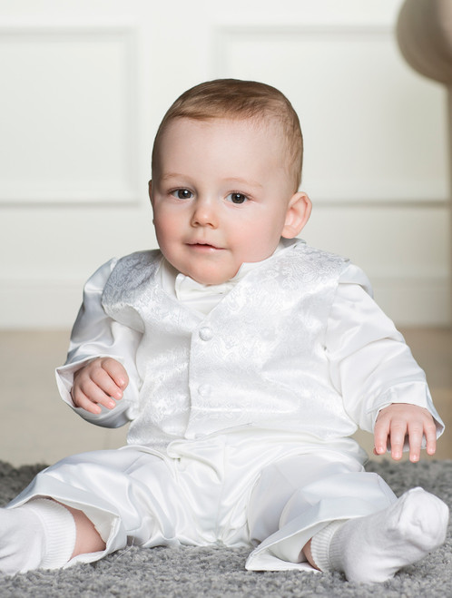 Boys white & blue Christening outfit | Boys christening rompers