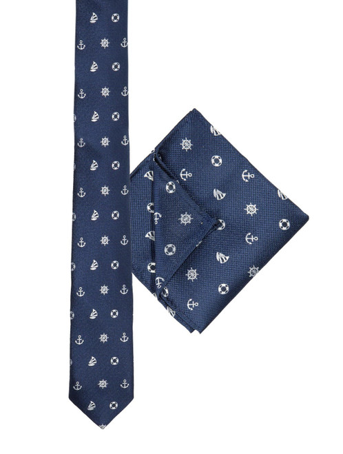 Boys navy tie and hanky set - Anchor
