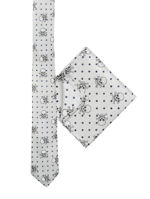 Boys grey tie and hanky set - Skull