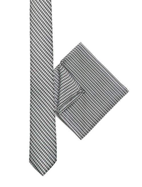 Boys black tie and hanky set - Houndstooth