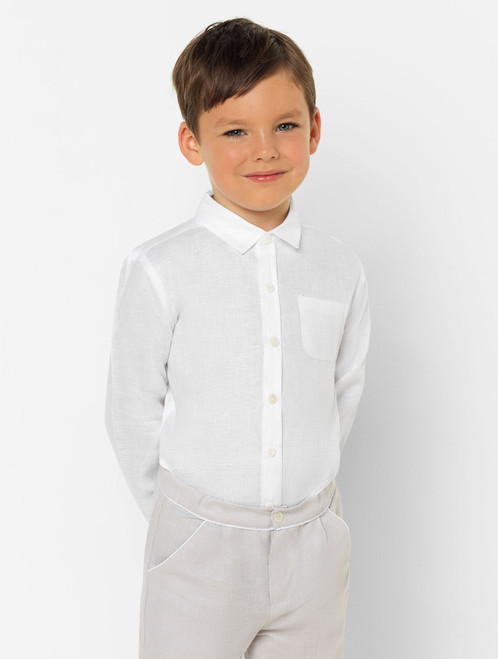 Boys white & beige outfit | Kids 2 piece occasion suit | Patachou | Piers