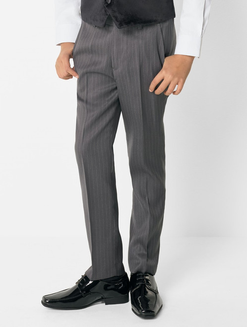 grey striped trousers