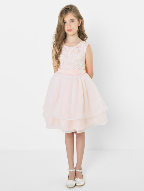 Peach pink flower girls dress