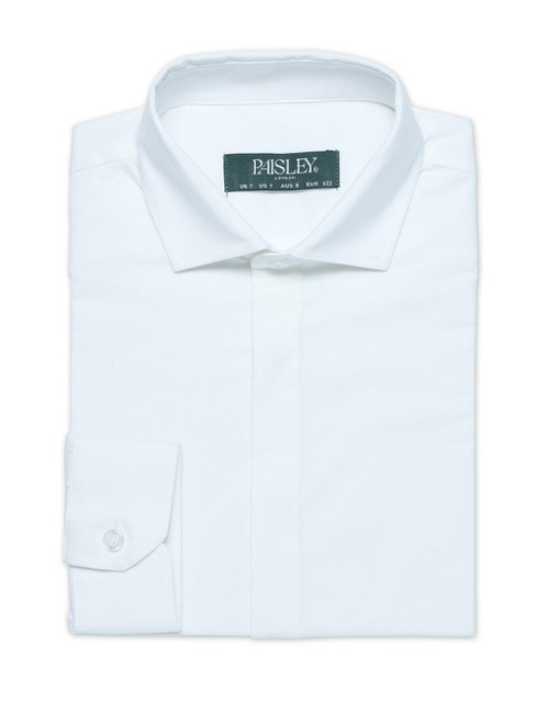 Boys white ling sleeve shirt with concealed buttons