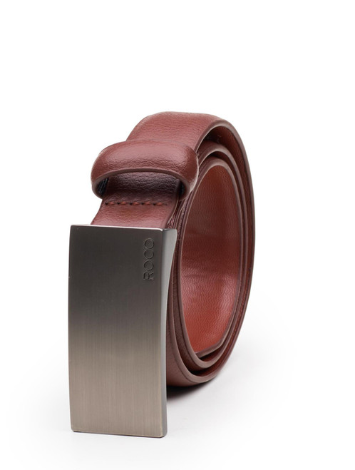 Boys brown leather plate buckle belt