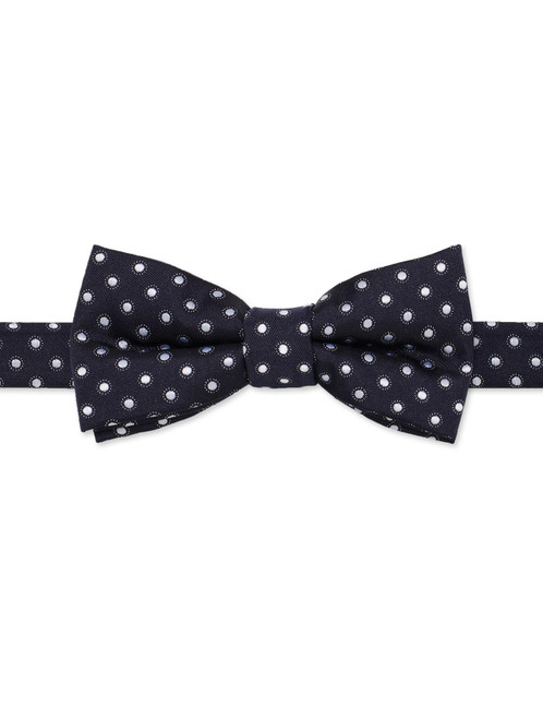 Boys navy banded bow tie with white polka dots