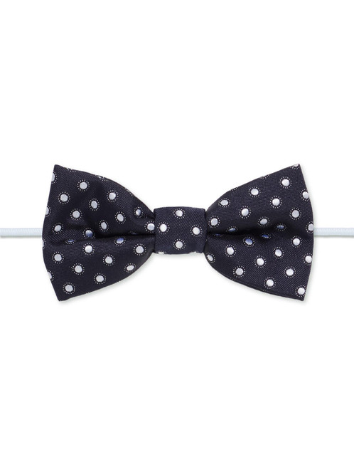 Boys navy elasticated bow tie with white polka dot