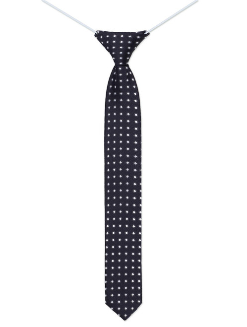 Boys elasticated navy tie with white England polka dot