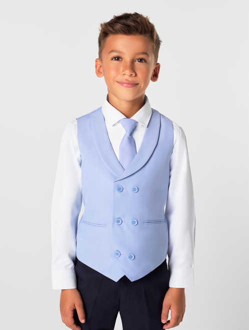 Boys pale blue double breasted waistcoat suit